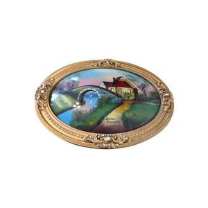 Vintage convex bubble glass ornate reverse painted scotch highland picture